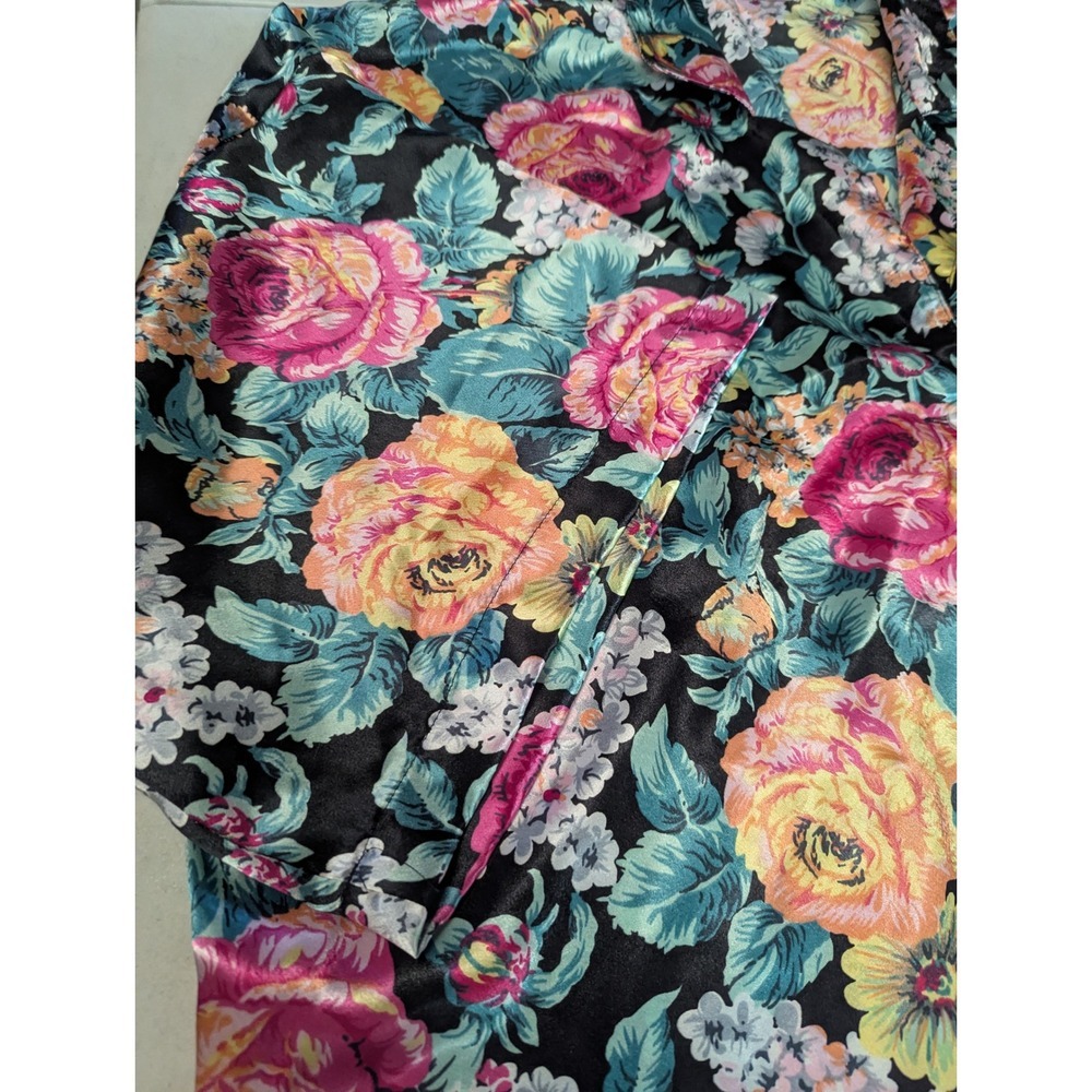 Vintage Kathryn Floral Satin Sleep Shirt Large Mumu Nightgown Long Sleeve Silky - Picture 7 of 12